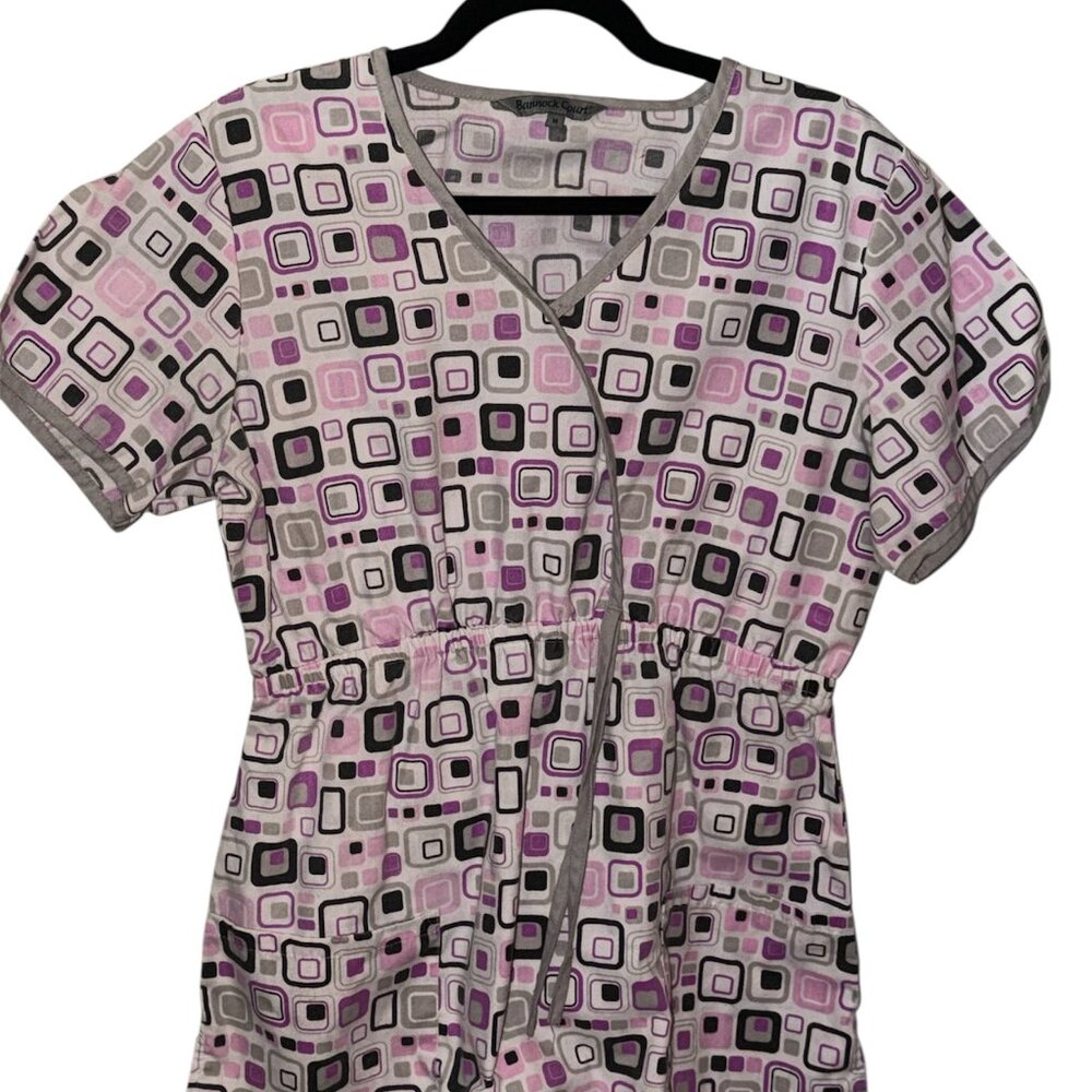 PINK AND PURPLE SCRUB TOP WITH SQUARES